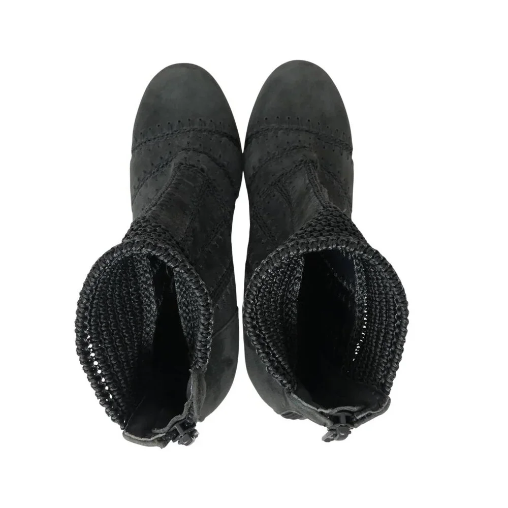 Silent D Grey Suede Patchwork‎ Crochet Stitch Heeled Ankle Boots Womens 39